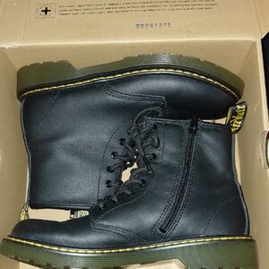 Dr. Martens Kids Black Boots with Yellow Stitching